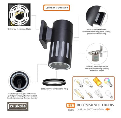 Outdoor Wall Sconce, Waterproof Exterior Lighting Fixture - color: Cylinder (Black B)