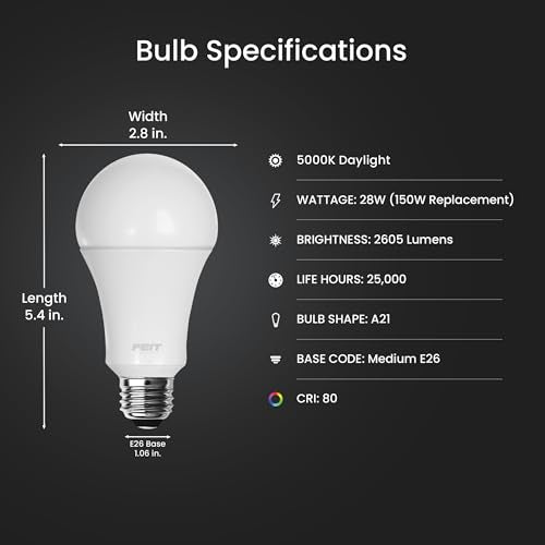 Feit Electric A21 LED Light Bulb, 150W Eq, Daylight White - color: 5000k Daylight, size: 150W