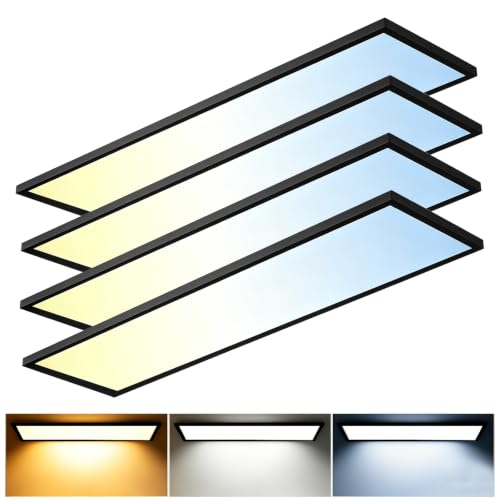 1x4 LED Flat Panel Light,Surface Mount Ceiling Light,3CCT Selectable - color: Black, size: 4PACK