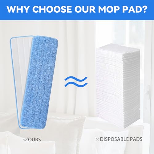 Microfiber Mop Pad for Rubbermaid Commercial 20 Inch Mop Head - 8 Pack Wet & Dry Commercial Cleaning Refills Reusable Mop Refills Fit for Any Microfiber Flat Mop System 18" to 21" - color: Blue-20inch-8pack