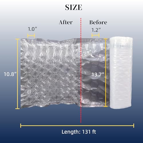 Inflatable Bubble Cushioning Wrap Roll for Packing, Bottle Shipping Protector Space Saving Packing Material for Fragile Items Large Air Pillows for Shipping Moving supplies, 13.7 in*131.23 ft - size: 13.7in*131ft