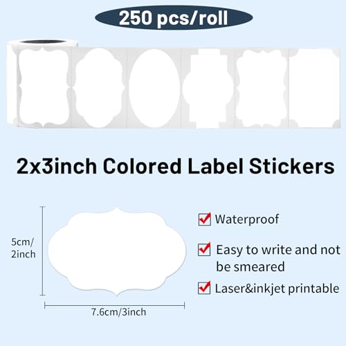 White Labels - 250 PCS 3" x 2" Fancy Shape Stickers for Storage Box or Food Jars - color: White, size: 2*3 inch