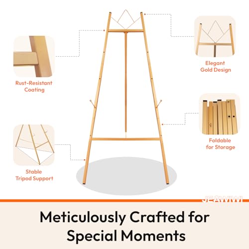JEAWIWI Floor Easel Stand, Gold, 4-Tier Heavy Duty Metal for Wedding Sign