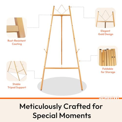 JEAWIWI Floor Easel Stand, Gold, 4-Tier Heavy Duty Metal for Wedding Sign
