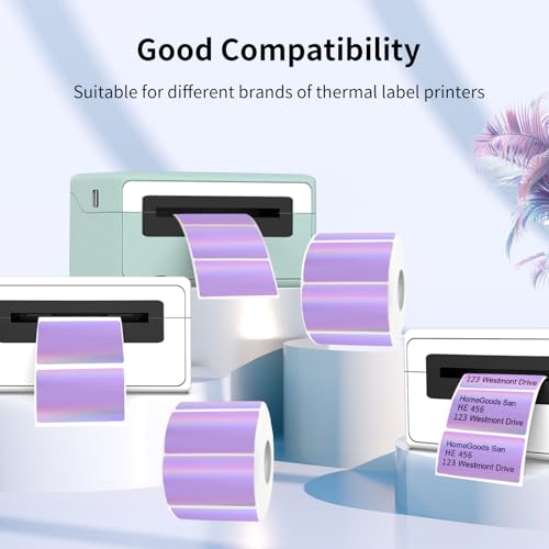 2.25"x1.25" Direct Thermal Labels, Holographic Thermal Printer Labels for Barcode, Self-Adhesive Address Shipping Thermal Label Stickers-1 Roll, 300 Labels, Holographic Purple - color: Holographic Purple, size: 2.25"x1.25"