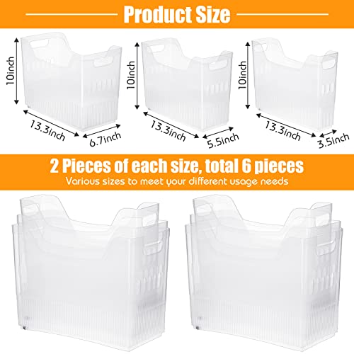 Qunclay 6 Plastic Freezer Organizer Bins with Wheel Set Clear Tall Narrow Kitchen Pantry Organizer Snack Storage Containers for Office Refrigerator(3 Sizes) - size: 10 x 13.3 x 3.5/5.5/6.7 inches