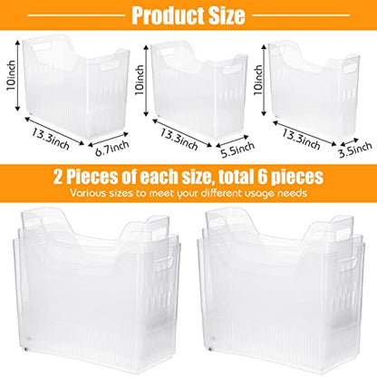 Qunclay 6 Plastic Freezer Organizer Bins with Wheel Set Clear Tall Narrow Kitchen Pantry Organizer Snack Storage Containers for Office Refrigerator(3 Sizes) - size: 10 x 13.3 x 3.5/5.5/6.7 inches