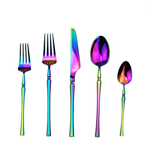 20 piece Rainbow Flatware Set 304 Stainless Steel Fork Spoon Cutlery Luxury Mirror Polished Colorful Silverware, Dishwasher Safe, Service for 4 - color: Rainbow, size: Service for 4