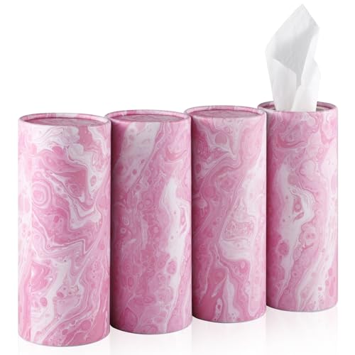 SINGARO Car Tissue Holder, 4 Pack Car Cup Holder Facial Tissues with Travel Tissue Bag, Quick and Convenient Flower Combination Car Tissue Box(4 Canisters/200 Tissues) Pink - color: Pink