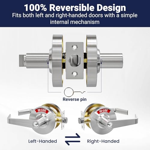 Keyed Commercial Privacy Indicator Door Lock, Heavy Duty Vacant Occupied Bathroom Handle with 90mm Large Rose (Covers Old Holes) - ANSI Grade 2 Restroom Lever for Office, Medical & Gym (Keyed Silver) - color: Keyed Silver