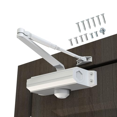Automatic Door Closer Heavy Duty Fire Prevention Spring Hydraulic Aluminum Alloy Surface Mounted Residential Commercial Door Closer Hold Open Adjust Speed Door Weights 187-231 Lbs Size3-White - color: White, size: Size3 Model 1883 Hold Open-Door Weight 18