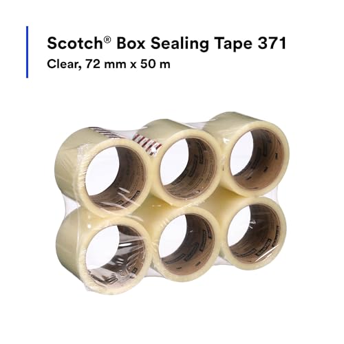 3M Scotch 371 Industrial-Grade Packing Tape, Clear, 72 mm x 50 m, 6 Pack