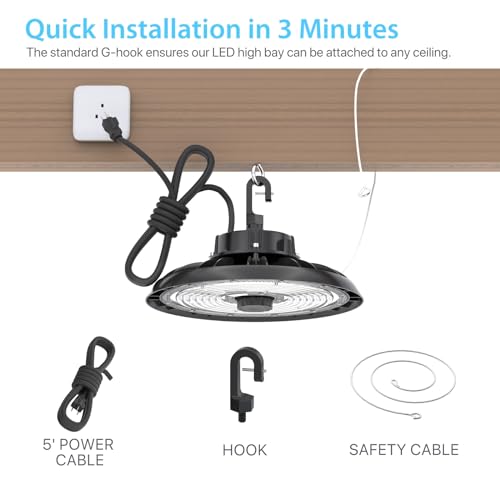 HYPERLITE 150W Smart High Bay LED Shop Lights 4pack, 140LM/W 5000K LED High Bay Lights with 1pack Remote Control & 4pack Motion Sensor, 120-277V High Bay LED Lighting for Garage Workshop Gym - size: 150W/4Pack