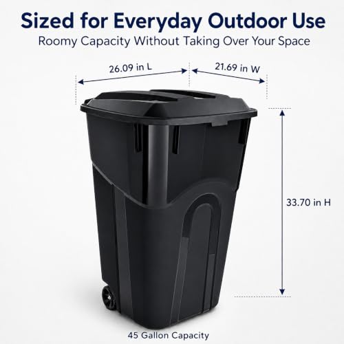 45 Gallon Wheeled Outdoor Trash Can with Locking Lid - size: 45 Gallon