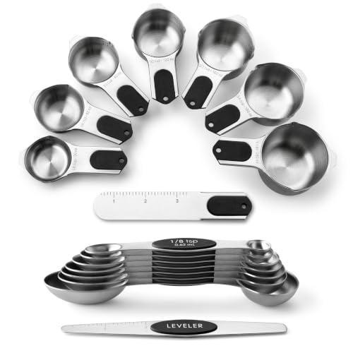 Spring Chef Magnetic Measuring Cups & Spoons Set of 15 with Levelers, Black - color: Black