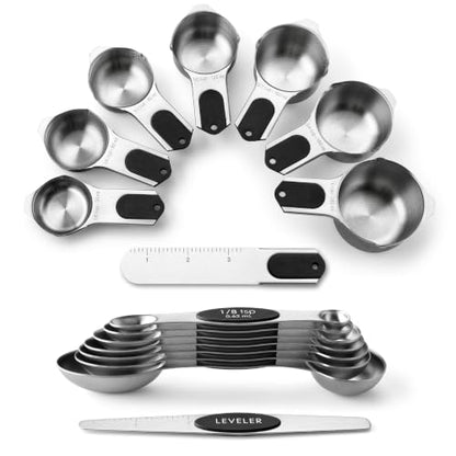 Spring Chef Magnetic Measuring Cups & Spoons Set of 15 with Levelers, Black - color: Black