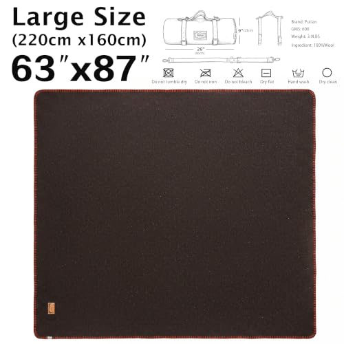 PuTian 100% Wool Blanket - Camping Outdoor Blanket, 63"×87", Brown - color: Brown, size: 63" × 87"
