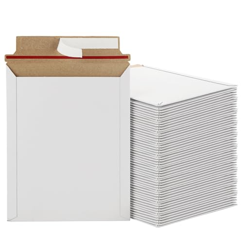 100 Pack 7x9 Inch Rigid Mailers, Self Seal Photo Document Mailer Cardboard Mailing Envelopes Stay Flat Mailers for CD, Photos, Document, Pictures, Papers, Files, White