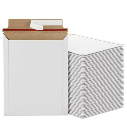 100 Pack 7x9 Inch Rigid Mailers, Self Seal Photo Document Mailer Cardboard Mailing Envelopes Stay Flat Mailers for CD, Photos, Document, Pictures, Papers, Files, White