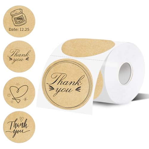 Thermal Label,3 Inch Kraft Paper Round Thermal Printer Sticker,Self-Adhesive Round Direct Thermal Labels,Thermal Stickers for DIY Logo Design,Name Tag (300 Labels/1 Roll) - color: Kraft Paper Color, size: 3 inches