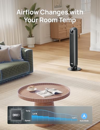 DREO Smart Tower Fan for Bedroom, 28ft/s Velocity, 8 Speeds Ultra Quiet Fan - color: Pure Black, size: 36 inch