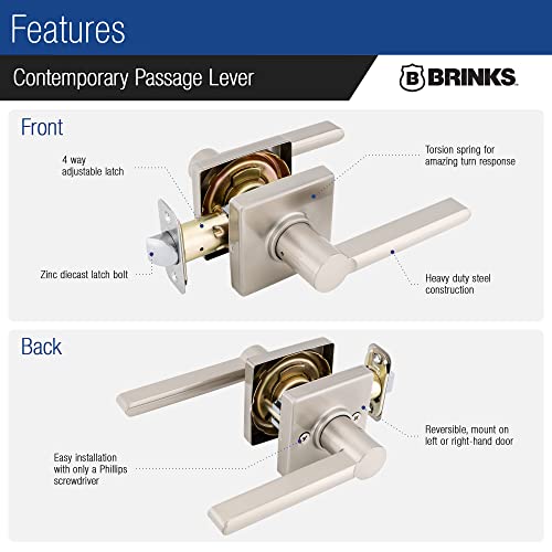 Brinks Fingerprint Door Lock with Lever – Keyless Entry Biometric Lock, Electronic Keypad Fingerprint Deadbolt with Auto-Locking, Front Door Lock and Interior Lever Set, Satin Nickel - color: Satin Nickel, style: Deadbolt & Passage Lever