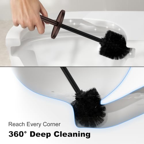 Metal Vertical Grain Toilet Bowl Brush and Holder Set Scrubber Bronze - color: Bronze