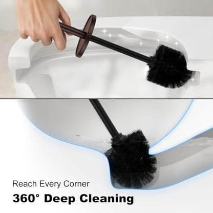 Metal Vertical Grain Toilet Bowl Brush and Holder Set Scrubber Bronze - color: Bronze