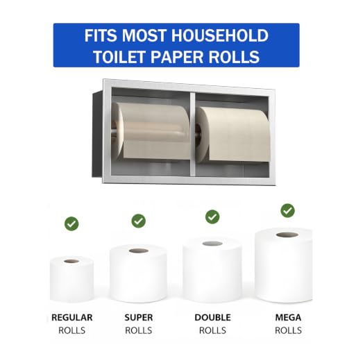 Dual Roll Toilet Paper Holder, Recessed Toilet Tissue Holder - color: Brushed