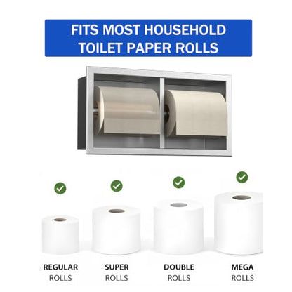 Dual Roll Toilet Paper Holder, Recessed Toilet Tissue Holder - color: Brushed