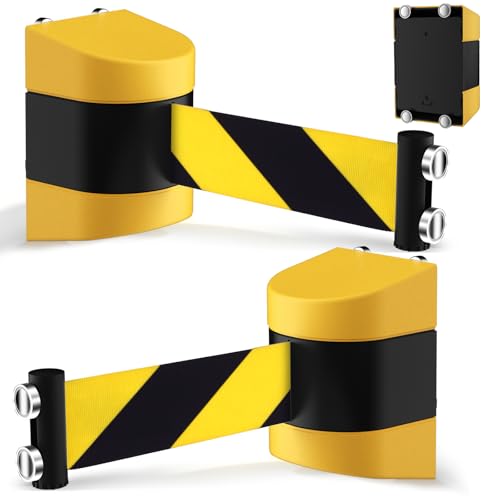 Magnetic Wall Mount Retractable Barrier 2 Pack, TrreZON Fixed Crowd Control Barriers with ABS Yellow Case 16' Black and Yellow Belt for Ferrous Metal Surface in Workshops,Stores - color: Yellow Case w/ Black and Yellow Belt