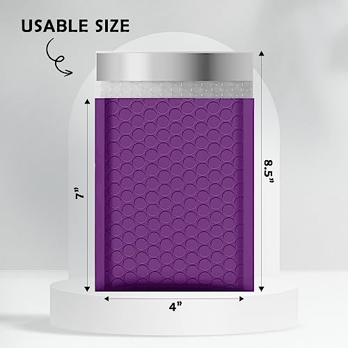 Yens Purple Poly Bubble Mailers 4x8 50 Pack Usable 4x7 - color: Purple, size: 4" x 8"