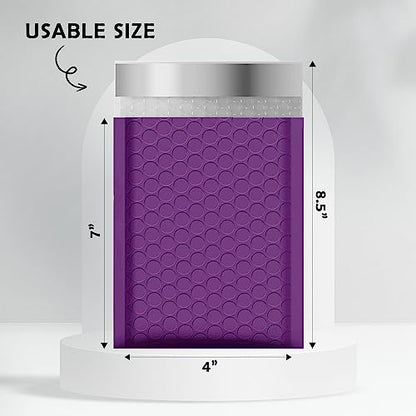 Yens Purple Poly Bubble Mailers 4x8 50 Pack Usable 4x7 - color: Purple, size: 4" x 8"