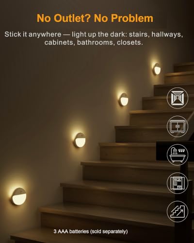 YUNLEX 2 Pack Toilets Light Motion Sensor, Battery Operated Night Light - color: Gold Yellow