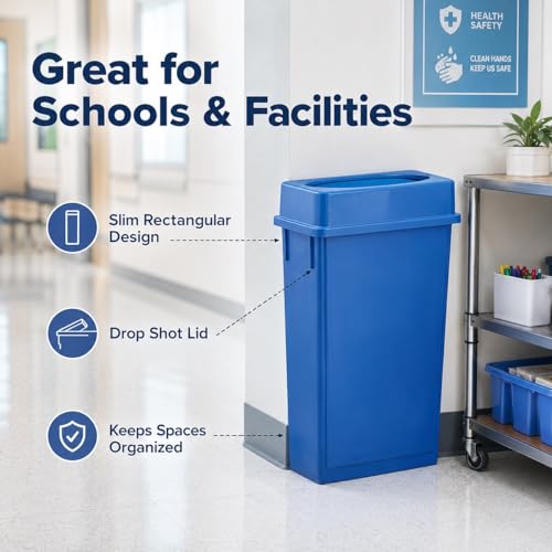 23 Gallon Slim Rectangular Commercial Trash Can, Heavy Duty Plastic Indoor Waste Bin for Kitchen, Office, Restaurant, School, Restroom & Janitorial Use (Dark Blue, with Lid) - color: Dark Blue