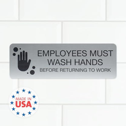 SBLABELS Employees Must Wash Hands Indoor Easy Adhesive Mount Door and Wall Sign for Restaurants and Small Businesses 3" x 9" - Silver - color: Silver, style: Employees Must Wash Hands