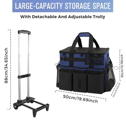 SCAVATA Rolling Cleaning Caddy Bag with Detachable Trolley, Large Cleaning Supplies Organizer with Wheels, Multi-Pocket Cleaning Cart with Adjustable Shoulder Strap for Housekeepers (NavyBlue) - color: NavyBlue