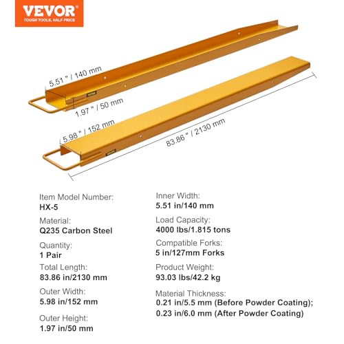 VEVOR Pallet Fork Extensions 84" Length 5.5" Width Heavy Duty Carbon Steel - size: ‎84 x 5.5 Inch
