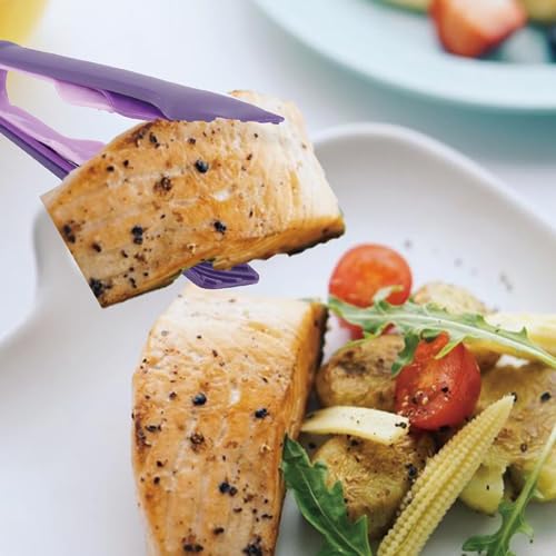 3 Sizes Toaster Tongs, Plastic Tongs Kitchen Tongs Set Bread Clip Anti Slip Food Tongs Heat Resistant Kitchen Baking Tools Space Saving Gifts for Grabbing Food Salad BBQ Vegetable Home Restaurant - color: Purple