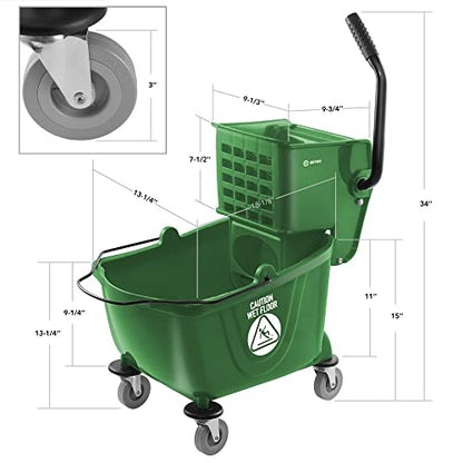 Dryser Commercial Mop Bucket with Side Press Wringer, 26 Quart, Green - color: Green