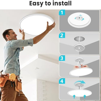 libtit 16.5 Inch LED Ceiling Light, 3Pack 4200LM 36W Large & Bright Flush Mount Lighting Fixture, 3000K/4500K/6000K White Round Flat LED Ceiling Lamp for Bedroom Kitchen Livingroom Office - color: White, size: 16.5In-3Pack