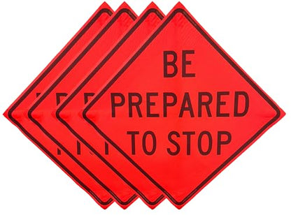 36"x36" Be Prepared to Stop Orange Mesh Roll-Up Signs 4-Pack - color: Be Prepared to Stop