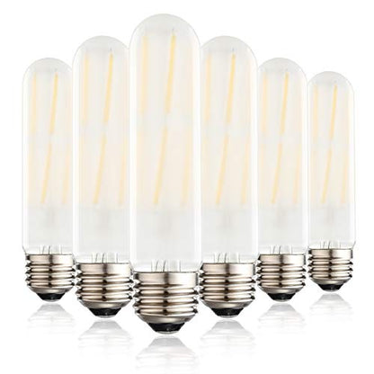 T10 Frosted LED Bulbs Warm White 2700K,Dimmable 6W LED Tubular Edison Bulbs 60 Watt Equivalent,600LM, E26 Medium Base Lamp Bulb for Desk Lamp, Pendant Lights. (6-Pack) - color: Frost-6w-2700k-6p