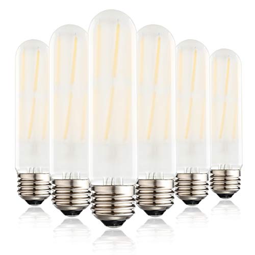 T10 Frosted LED Bulbs Warm White 2700K,Dimmable 6W LED Tubular Edison Bulbs 60 Watt Equivalent,600LM, E26 Medium Base Lamp Bulb for Desk Lamp, Pendant Lights. (6-Pack) - color: Frost-6w-2700k-6p