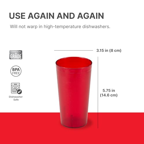 Cambro 16 Ounce (oz) Restaurant Grade Beverage Tumblers (6 Pack) - Drinking Glasses, Stackable, BPA-Free, Shatter-Proof, Dishwasher Safe (Ruby Red) - color: Ruby Red