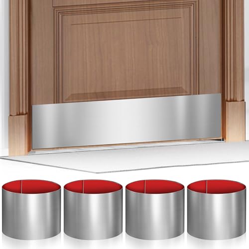 4 PCS 8" x 34" Self Adhesive Brushed Door Kick Plate for 36" Door Bottom - color: Brushed Silver, size: 4 PCS