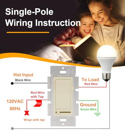 CLOUDY BAY in Wall Dimmer Switch for LED Light/CFL/Incandescent,3-Way Single Pole Dimmable Slide,600W max Incandescent,150W max Dimmable LED/CFL, Cover Plate Included,Almond,2 Pack - size: 2-Pack | Almond