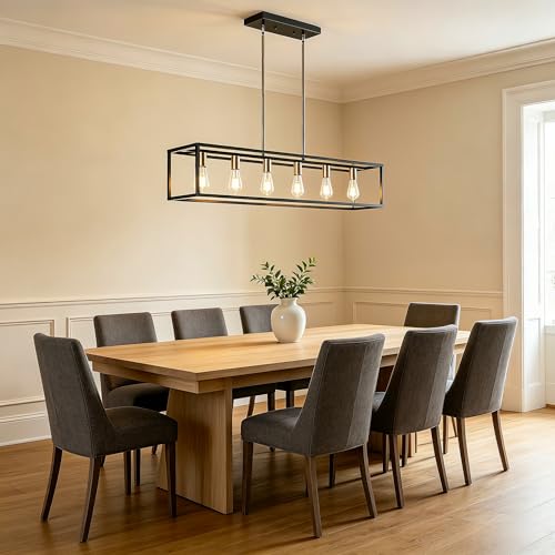 Rectangle Chandeliers Kitchen Light Fixtures Farmhouse Dining Room Light for Dining Rooms,Black&Brushed Brass Light Fixture Matte 6-Light Industrial Pendant Lighting - color: Black & Brushed Nickel, size: 6 Lights