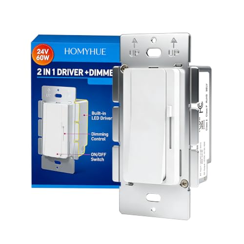 Dimmer Light Switch & 24V 60W Dimmable LED Driver 2 in 1, UL Listed Single-Pole or 3-Way Slide Dimmer Switches for Led Strip Lights,120VAC to 24VDC Power Supply, 1 Pack (White, 24V 60W) - color: White, size: 24V 60W