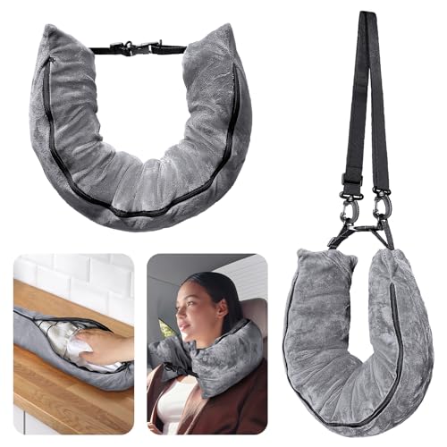 Stuffable Travel Pillow for Extra Luggage, Velvet Travel Neck Pillow Storage Bag with Adjustable Neck Size, Fits About 6 T-Shirts Travel Essentials Multifunctional Sleeping Rest Cushion - size: 1PACK